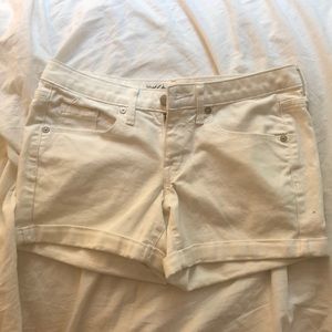 White mid-rise cuffed jean shorts